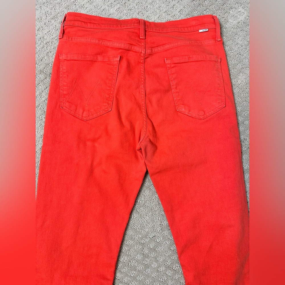 Sz 32 Mother Tomcat Ankle Fray in Play Date tomato wash high rise button fly - Picture 6 of 12